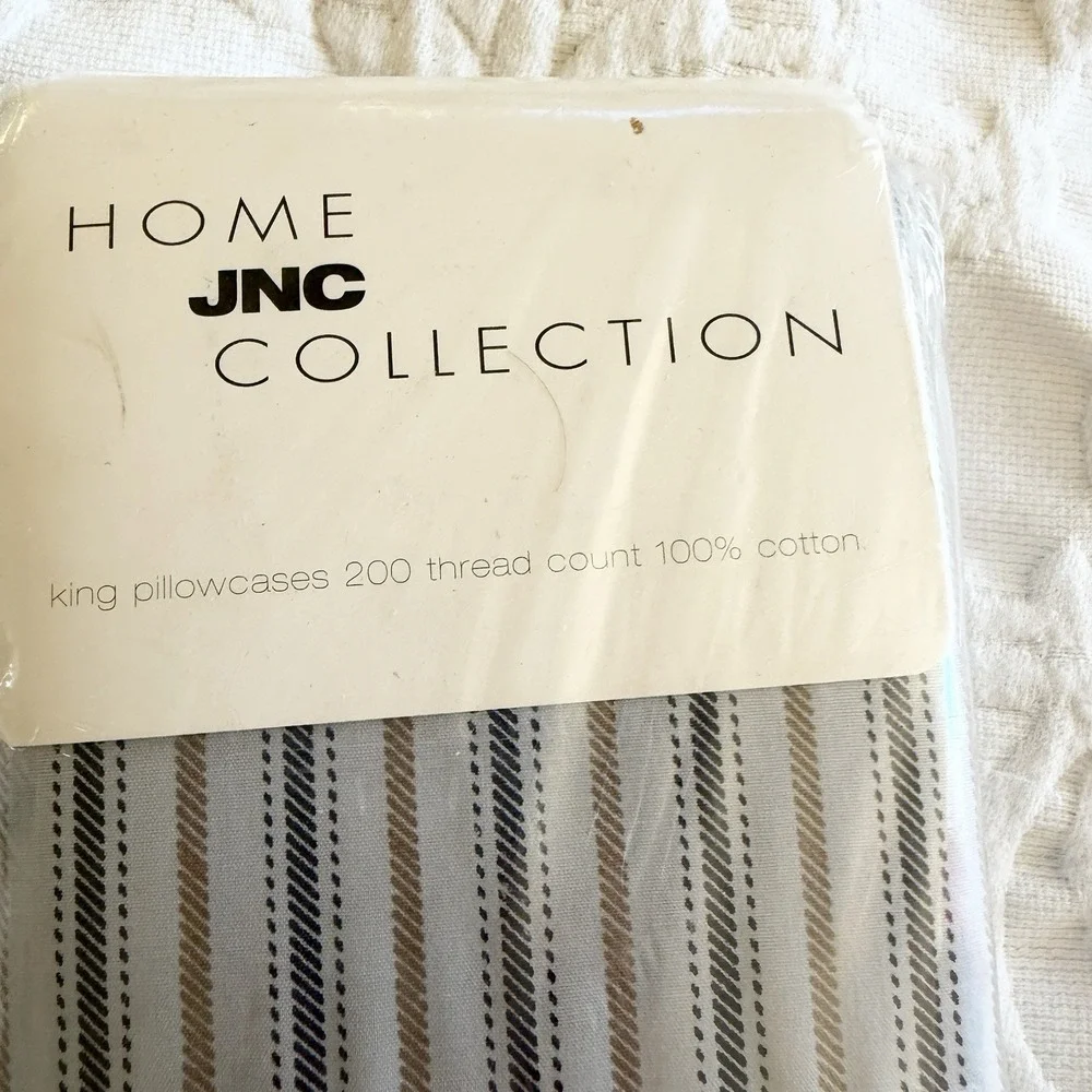 Vtg JNC Home Collection King Pillowcases Pair Midnight Stripe 100% Cotton NOS